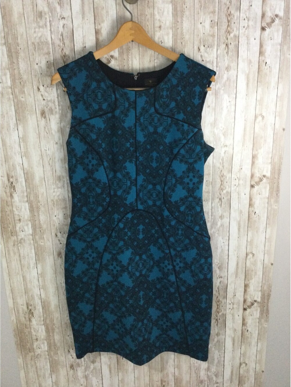 Worthington Stretch Petite Large Sleeveless Blue Floral Sheath Dress Easy Care